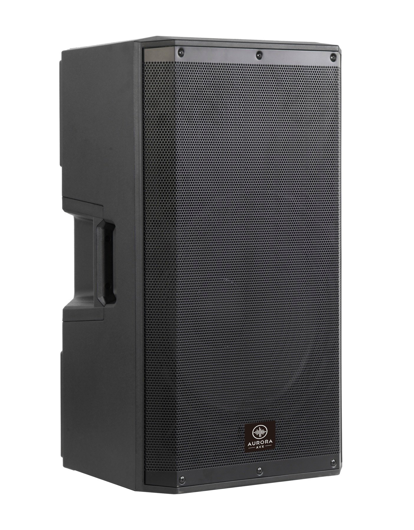 Side view of the Aurora Club X12 active loudspeaker and integrated handle.