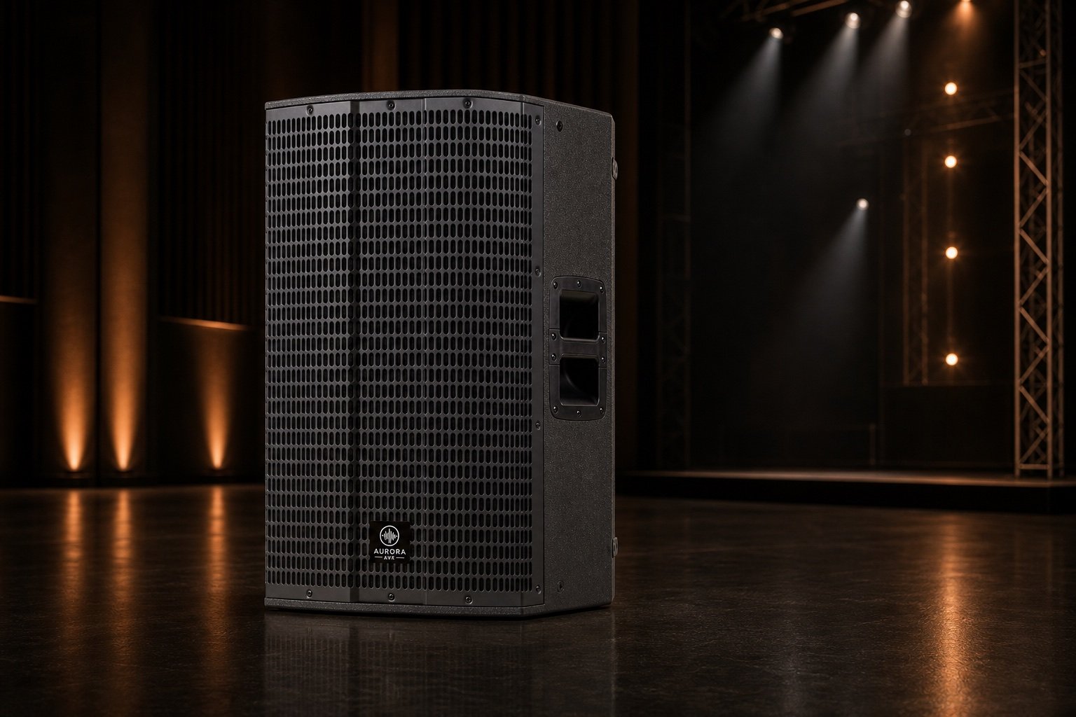 Aurora X15 Pro professional active loudspeaker in a premium live-stage environment.