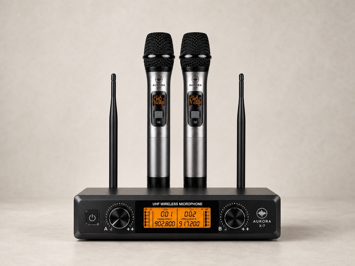 Aurora X-7 dual wireless microphone system.